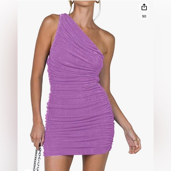 Sleeveless Off Shoulder Ruched Stretch Short Dress Size M color purple - Picture 2 of 10
